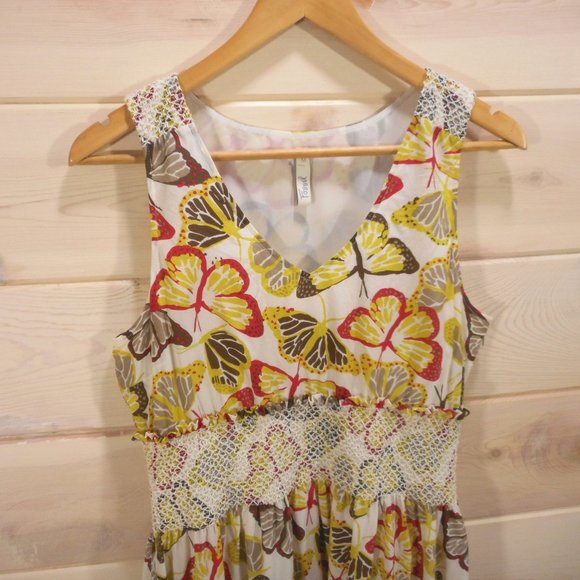 Fossil Women's Size M A-Line Sleeveless Dress Butterfly Print Silk - Picture 2 of 8
